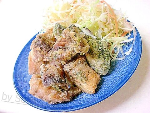 野菜を添えてサバの磯辺揚げ